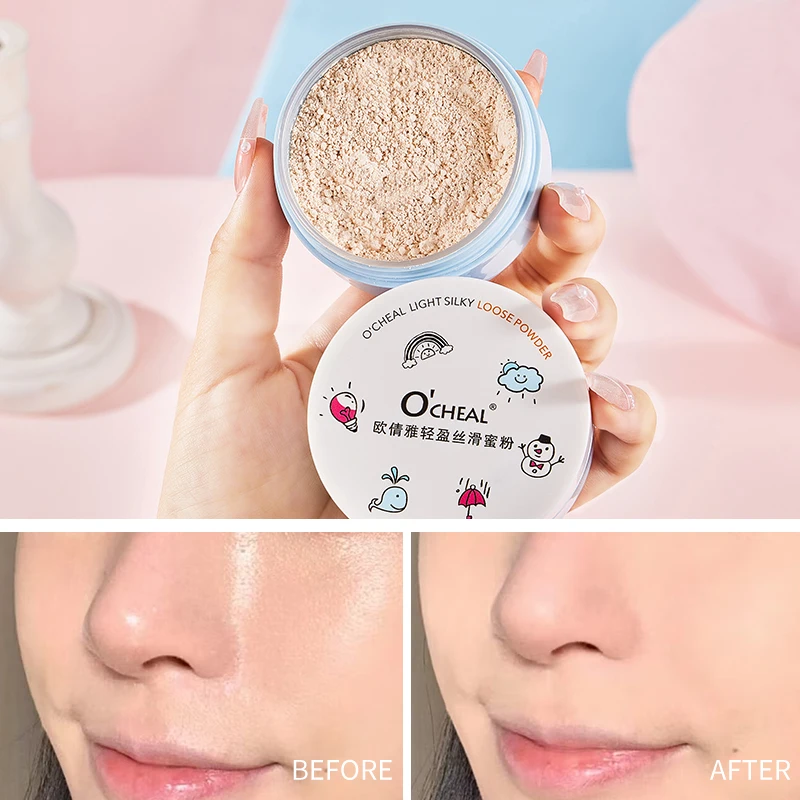 OCHEAL Waterproof Matte Setting Finish Loose Powder Setting Powder Mineral Shrink Pores Waterproof Matte Finish Makeup Cosmetics