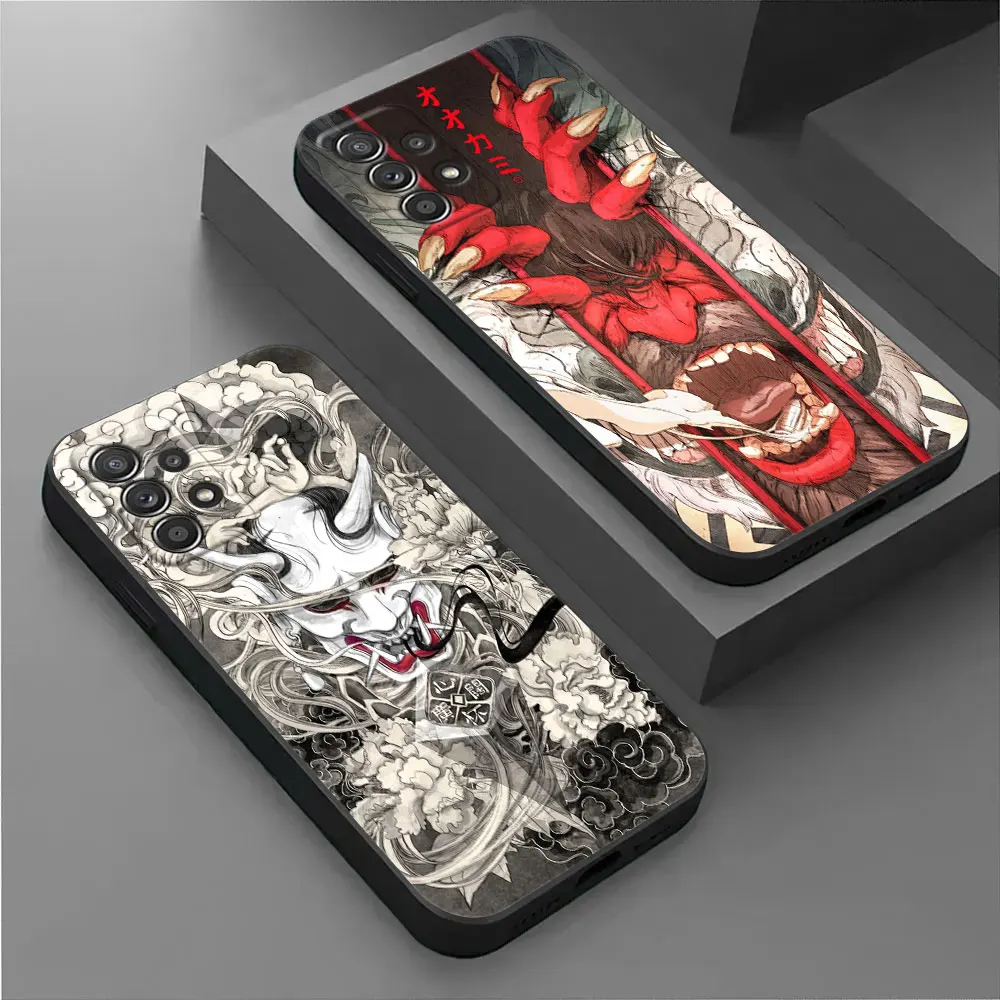 

For Samsung Galaxy A55 Case A54 A52S A53 5G A51 A34 A35 A33 A32 A50 A72 A71 A30 A7 A9 Case Soft Cover Samurai Hannya Mask Tattoo