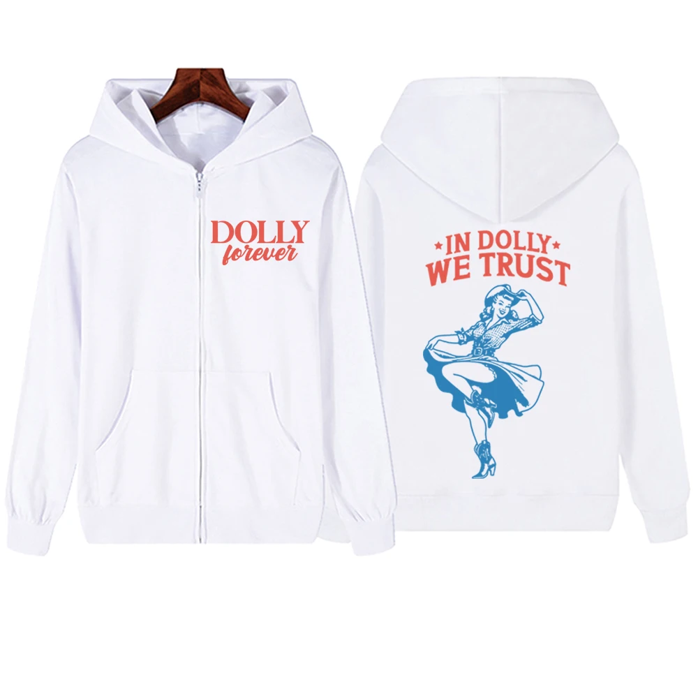 Dolly Parton In Dolly We Trust Cowgirl Zipper Hoodie  Harajuku Pullover Tops Sweatshirt Streetwear