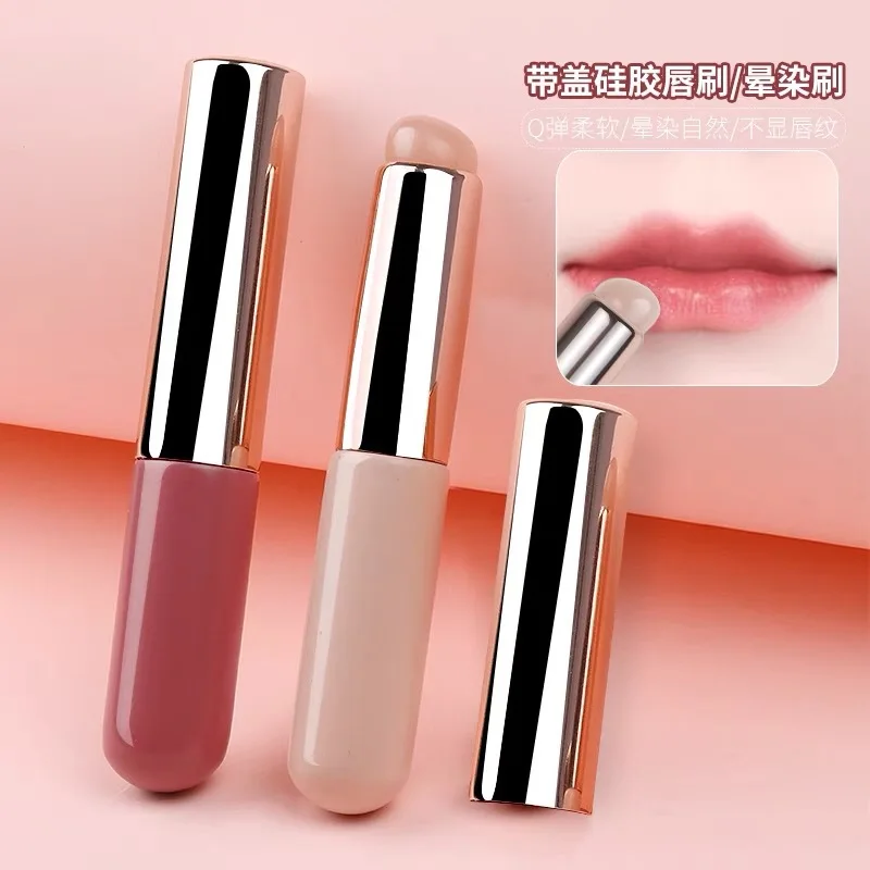 브러쉬 1PCS Silicone Lip Brush with Cover Angled Concealer Brush Like Fingertips MultiFunction Concealer Brush Eye Blooming Brushes