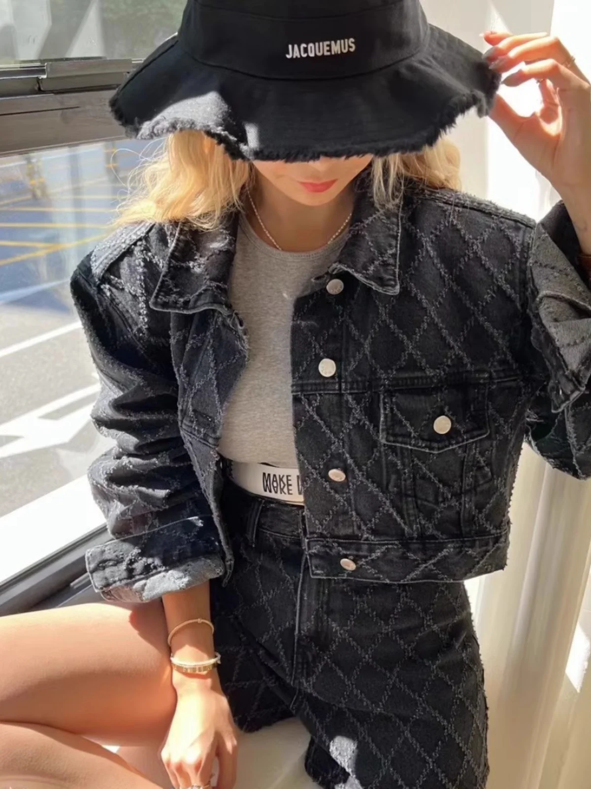 Jaqueta de Denim Curta com Gola  Retro para Mulheres, Estilo Solto e Emaecido, Jaqueta de Aodão com Dois Bolsos, Esti...