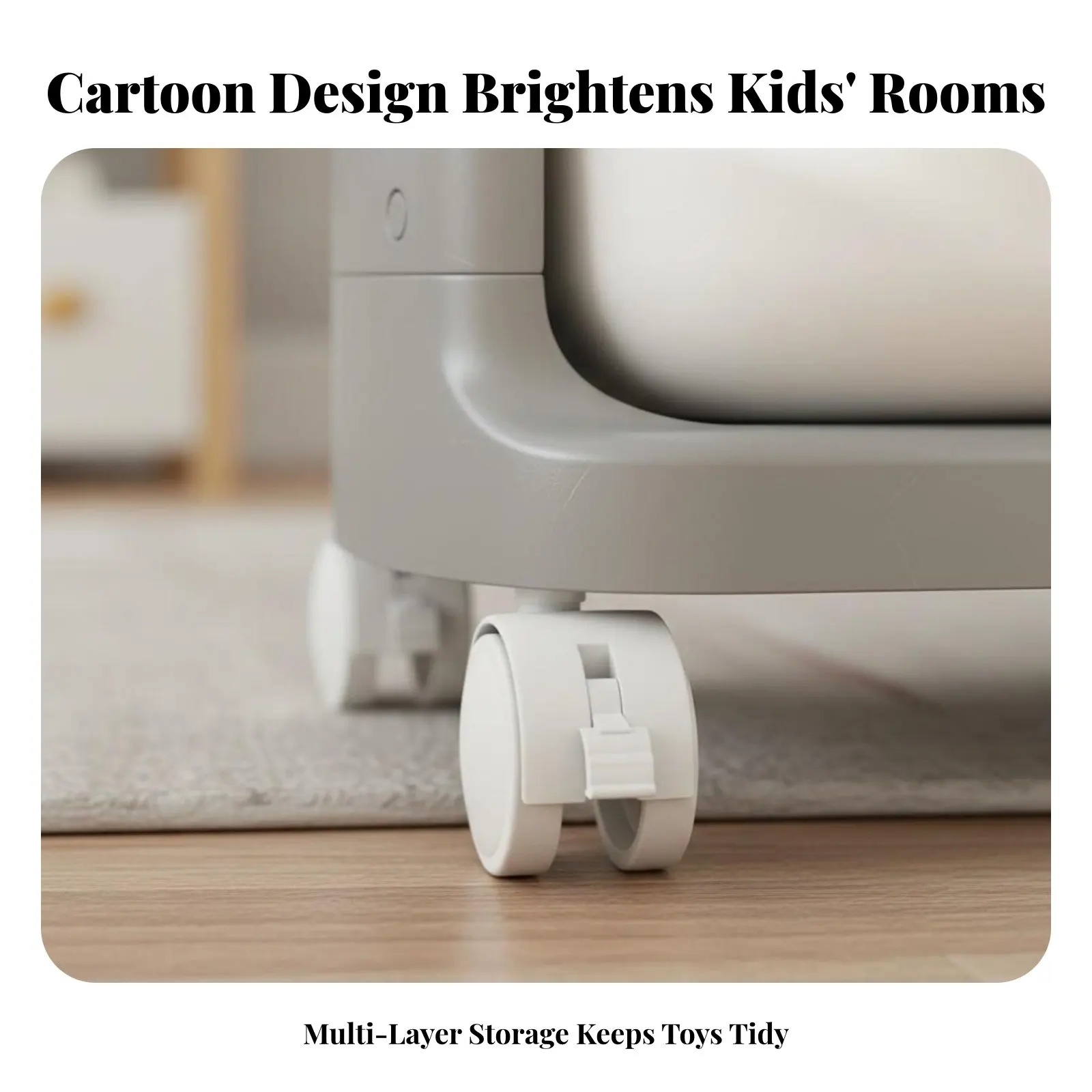 多層式おもちゃ収納カート（ホイール付き）漫画柄収納トロリー移動式おもちゃ箱オーガナイザー、プレイルーム、幼稚園向け取り外し可能なビン
