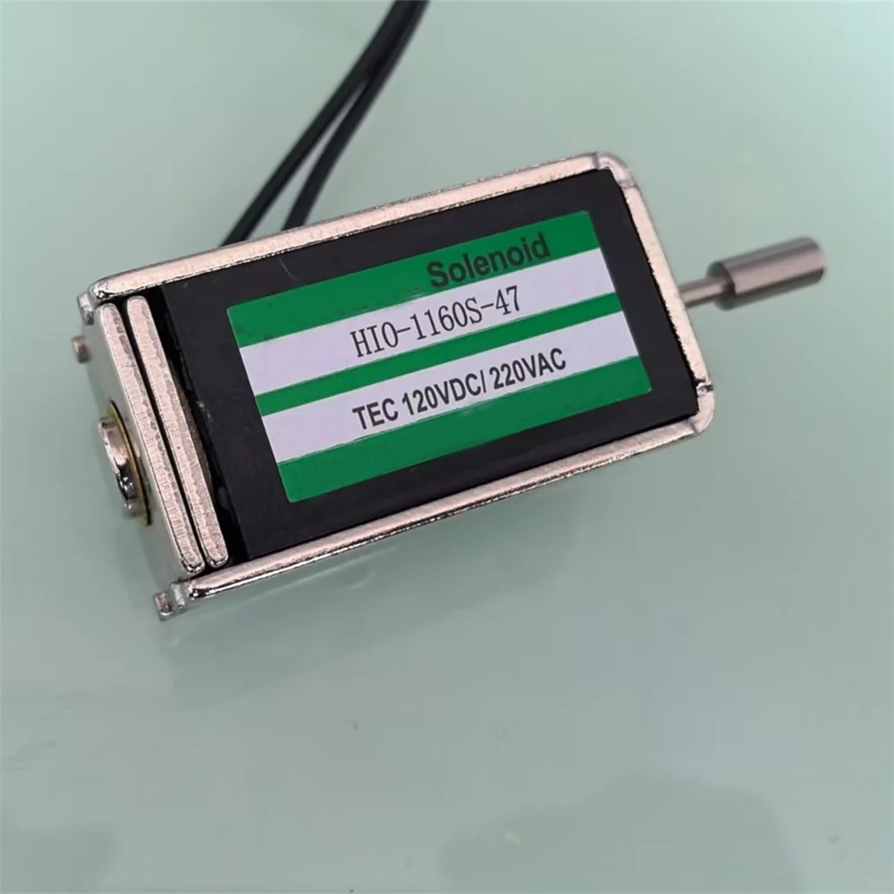 100 szt. Elektromagnes liniowy typu push, 1160S-47, DC120V/AC220V, skok 10 mm, siła 16 kg, z możliwością personalizacji.