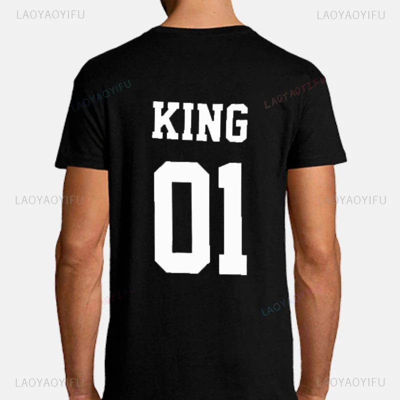 King Queen 01 Print Couple T Shirt Lovers Short Sleeve O Neck Loose Tshirt Fashion Woman Man Tee Shirt Tops Clothes