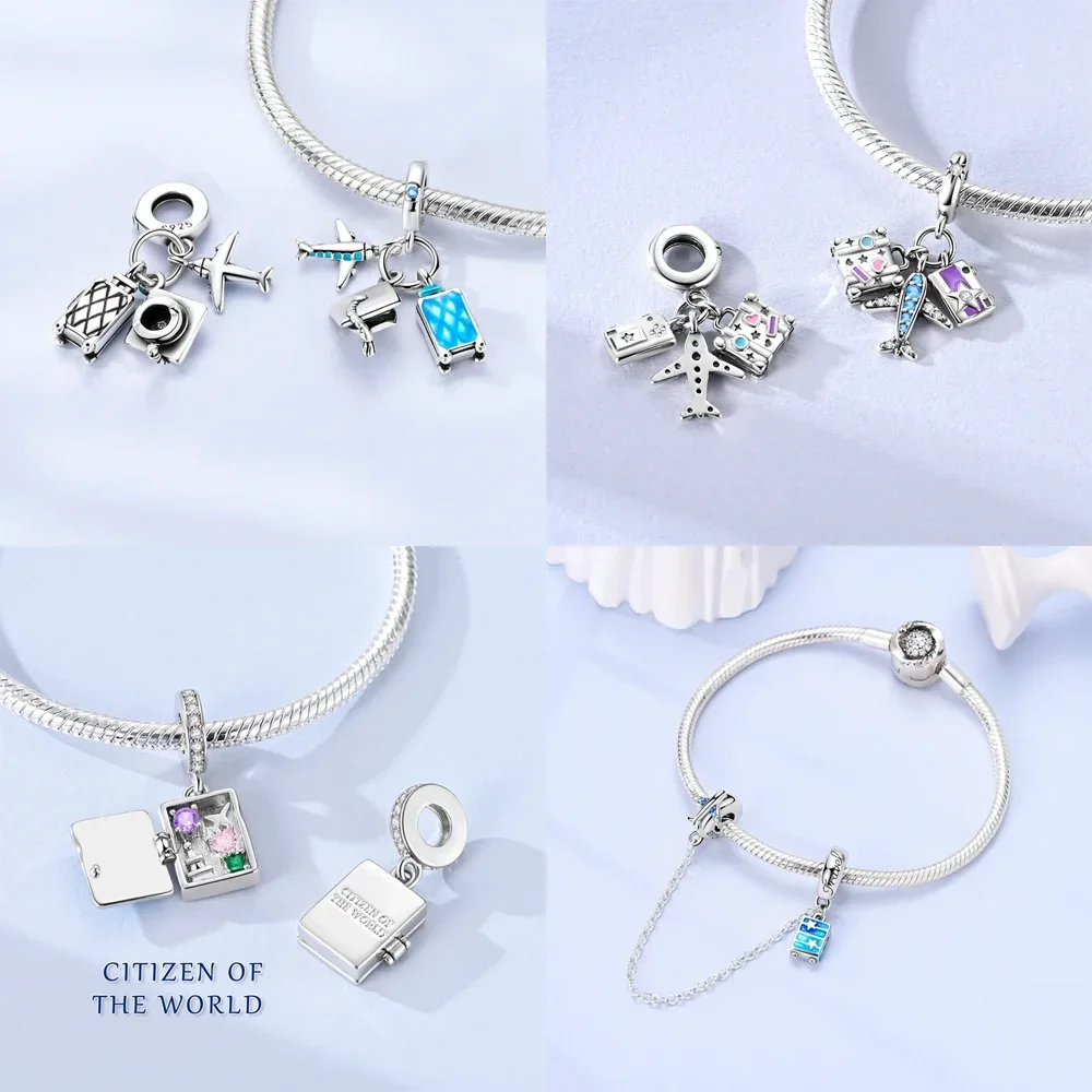 925 Sterling Silver Suitcase Airplane Charms Beads Fit Original Bracelets Bag Keychain Charm Bead Pendant Diy Women Jewelry Gift view 2
