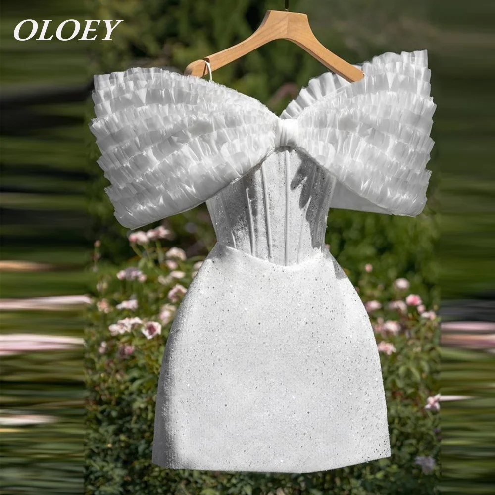 

OLOEY Modern Off the Shoulder Short Prom Cocktail Dress Ivory A-line Mini Wedding Birthday Party Gown Customized Lace-up Back