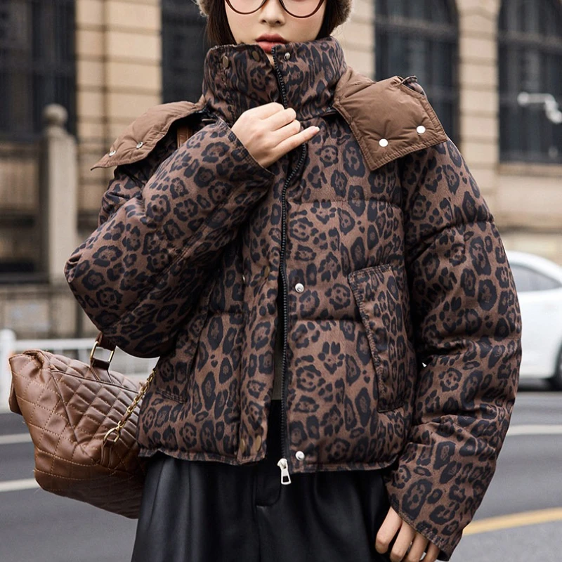 

Модные пуховые пальто с леопардовым принтом на хлопковой подкладке, женские дизайнерские винтажные теплые куртки, топы, Harajuku Chic Y2k, куртка с капюшоном, парки, новинка