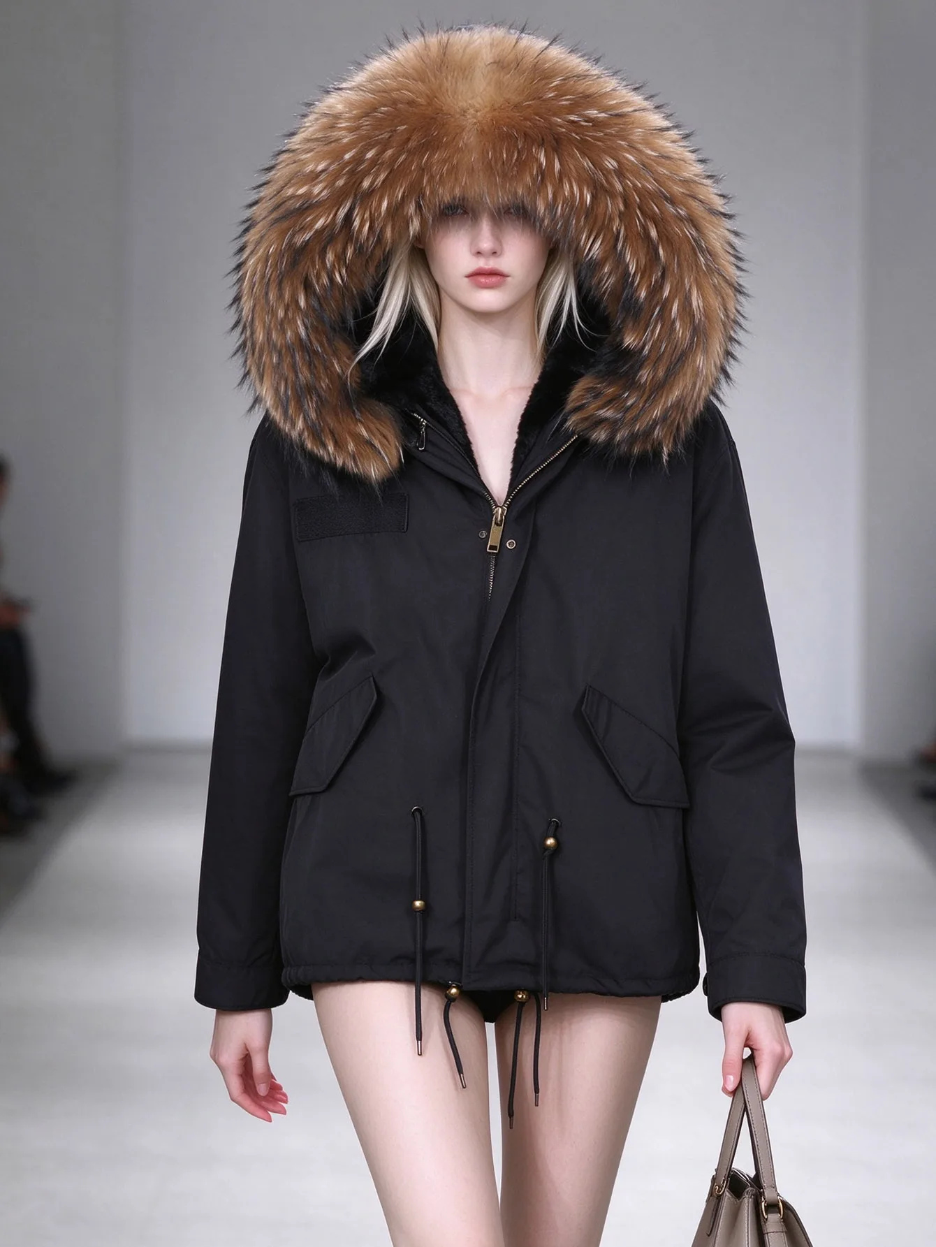 MAOMAOKONG Women's Winter Thickened Parka Coat with Natural Raccoon Fur Collar Removable Lining Short Real Fur Jacket