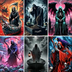 Diamond Art Painting Grim Reaper Warrior Paint with Rhinestones Gothic Cross Stitch Mosaic Beads Needlework Handmade Home Decor
