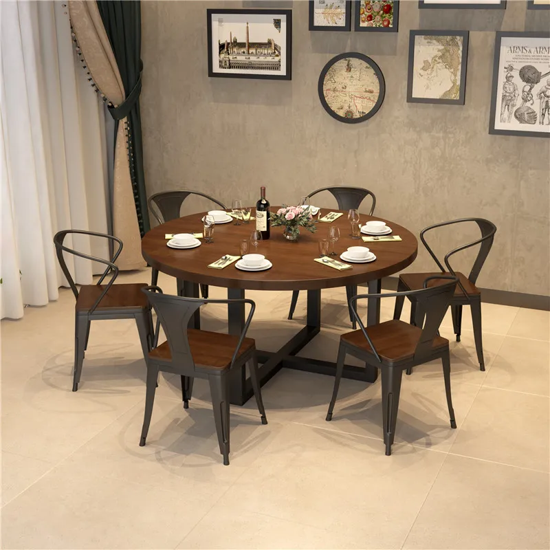 Large round table, solid wood dining table, commercial private room table, hot pot table and chair combination