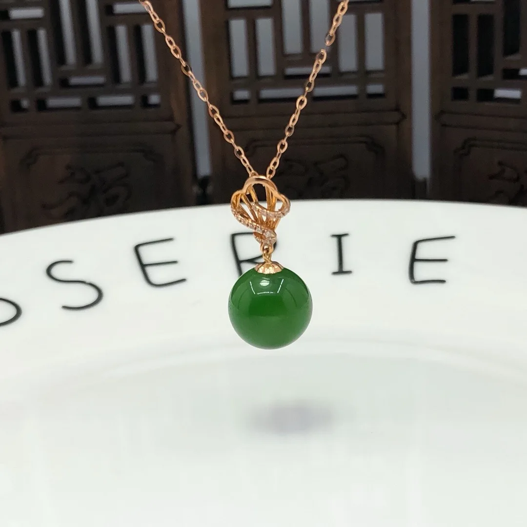 SHILOVEM 18k Rose gold Natural green Jasper pendant none  necklace fine Jewelry women wedding new gift  yzz1010222by