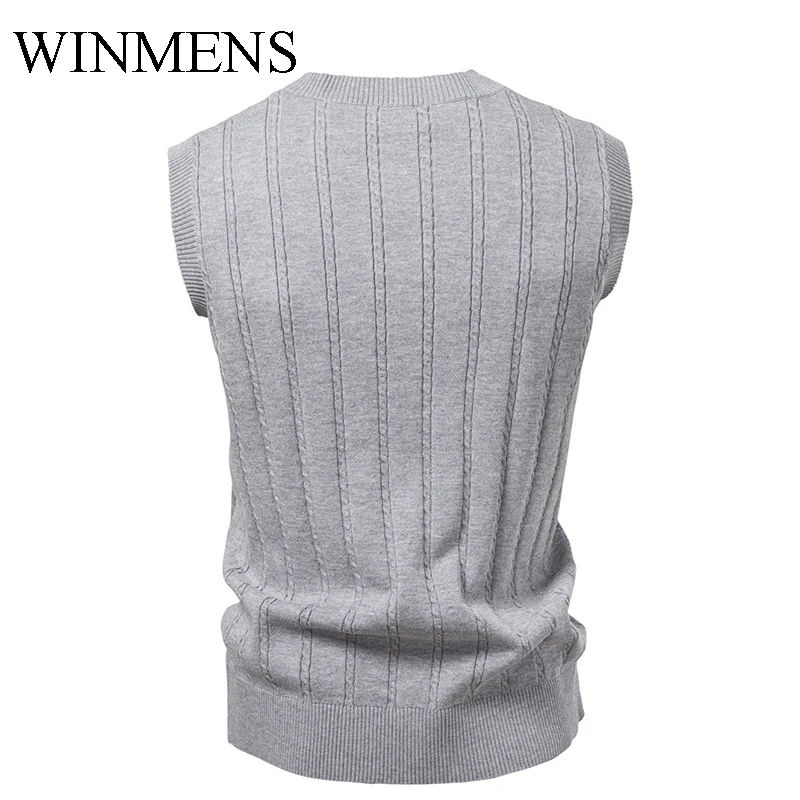 Мужской деловой повседневный свитер, жилет, однотонный молодежный пуловер без рукавов с v-образным вырезом, осенне-зимний вязаный жилет, серый трикотаж, жилет