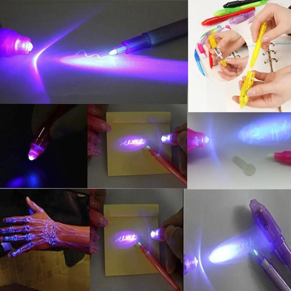 Luminous Light Pen Magic Purple 2 In 1 UV Black Light Combo Drawing Invisible Ink Pen Learning Education Toys for Child