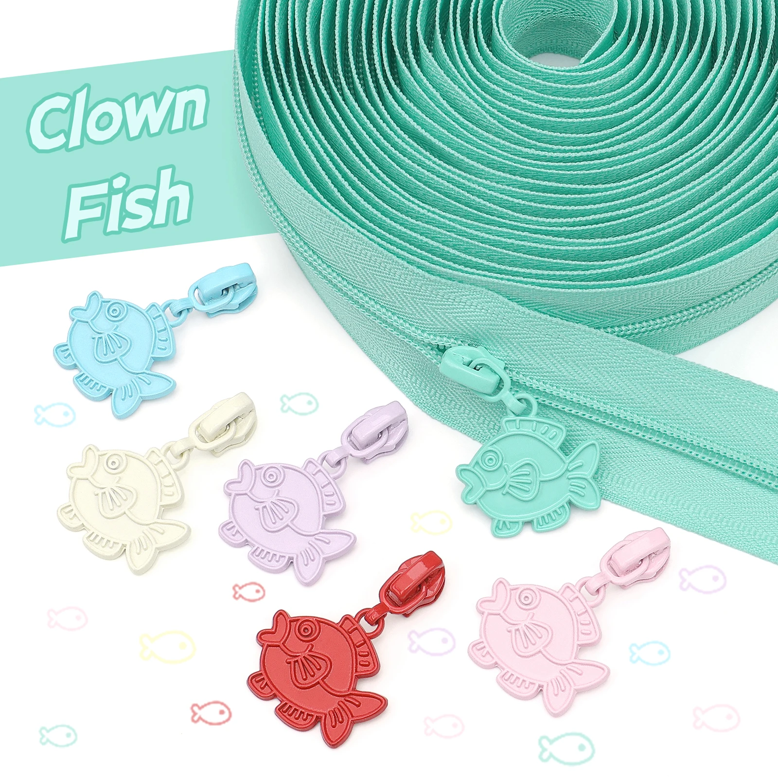 【 # 3er-Set Nylon-Reißverschlüsse & Clownfisch-Reißverschlussanhänger】1 Set = 5 Yards (177,16 Zoll) # 3 Nylon-Reißverschlüsse + 10 Clownfisch-Reißverschlussanhänger