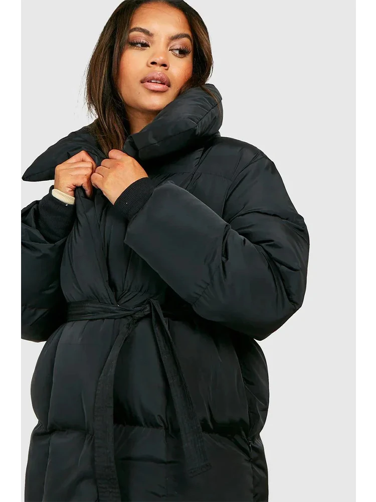 Women Solid Fashion Lapel Tie-up Cotton Coat Long Sleeved Waist Cinched Warm Loose Jacket Lady Casual Commute Winter Outwear 4 Women Solid Fashion Lapel Tie-up Cotton Coat Long Sleeved Waist Cinched Warm Loose Jacket Lady Casual Commute Winter Outwear 4