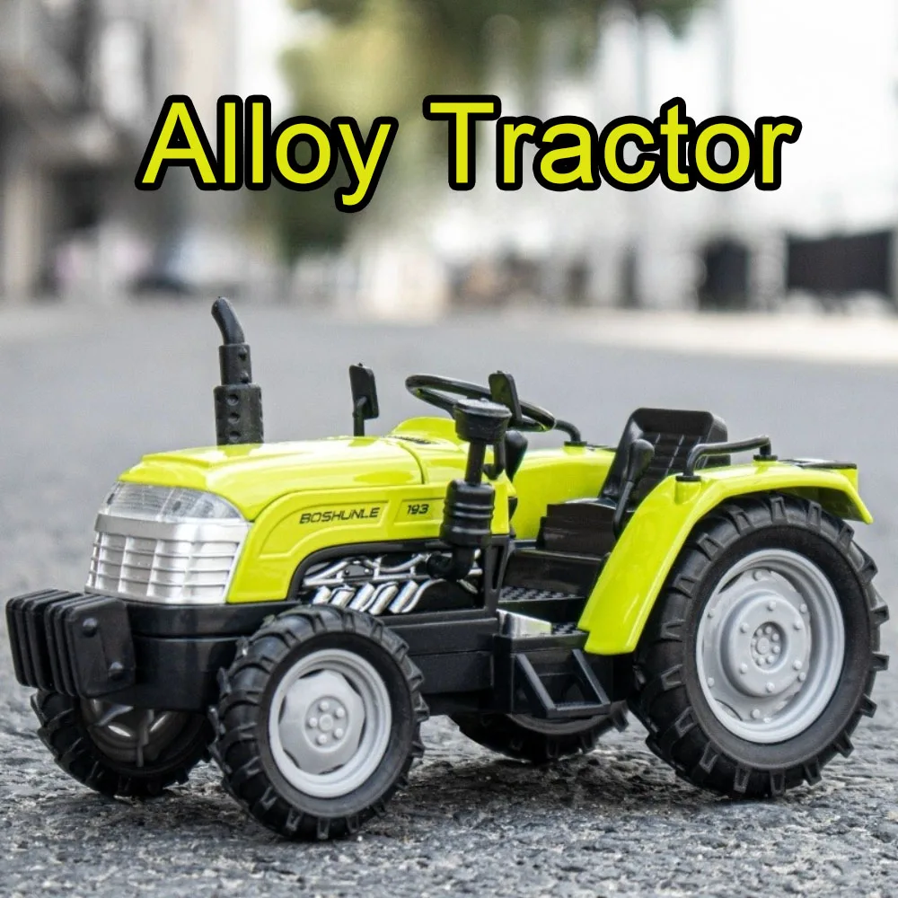 

1/32 Имитация трактора, игрушечная модель автомобиля, корпус из сплава металла, сельскохозяйственная машина, откат, звук, функция света, игрушечный автомобиль для мальчика, подарок