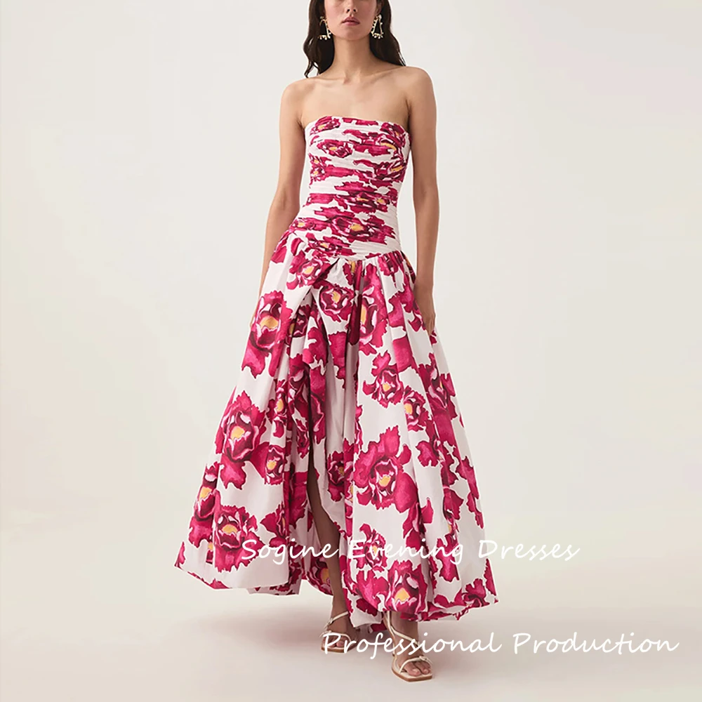 

Strapless Formal Special Jacquard Satin Prom Party Dress With Slit Sleeveless Summer Платье На Выпускной
