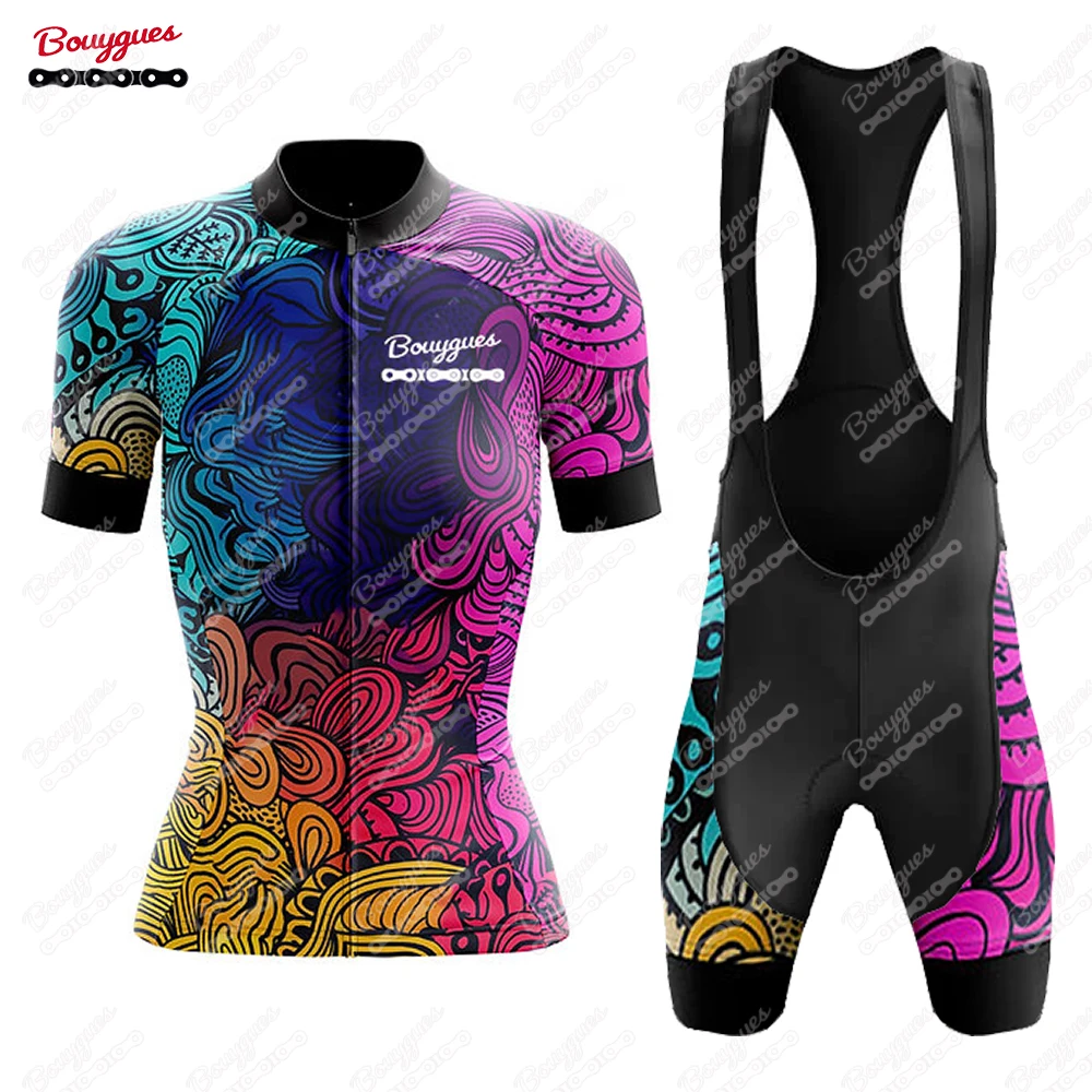 NEW Color Style Women Cycling Jerseys Sets MTB Cycling Clothing Breathable PRO Mountian Bicycle Clothes Bike Wear BOUYGUES