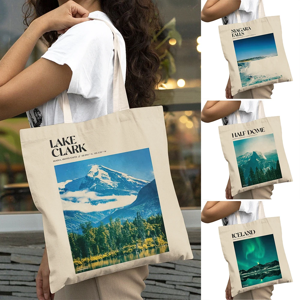 

Nature Minimalist Mountain World Famous Lake Park Women Shopper Bag Large Capacity Girl Shoulder Tote Handbag Lady Shopping Bags