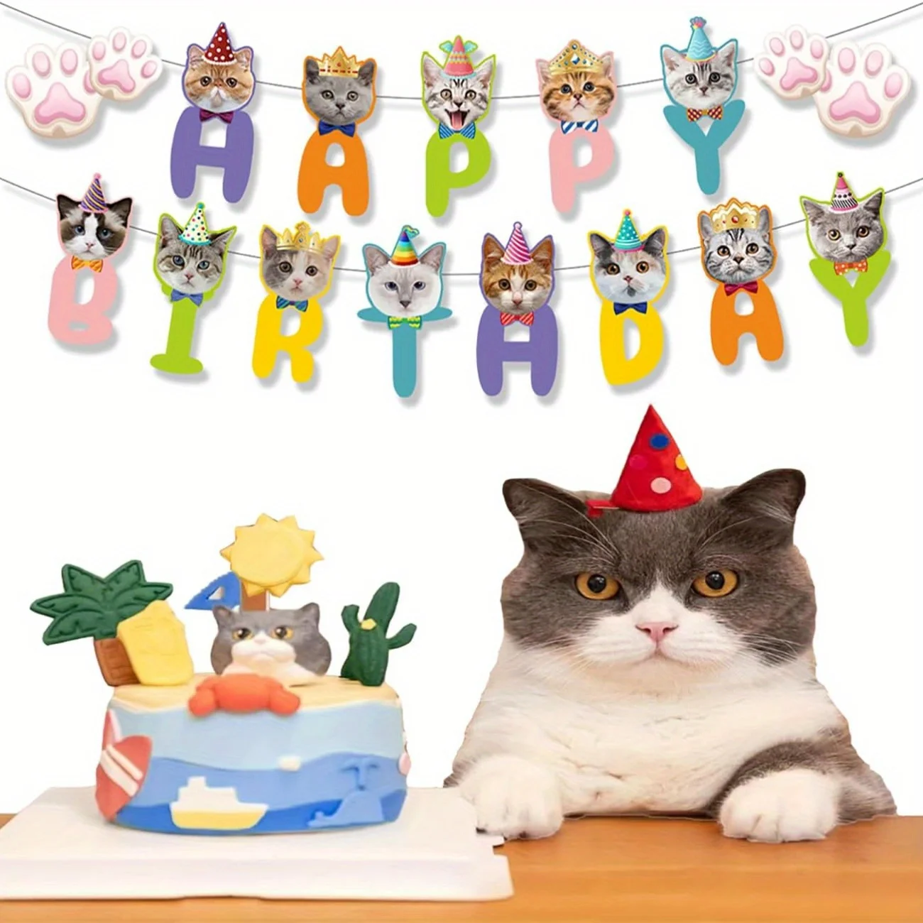 Cat Paw Happy Birthday Banner ghirlanda appesa per il tema dell'animale domestico prima festa di compleanno Baby Shower decorazione dell'asilo