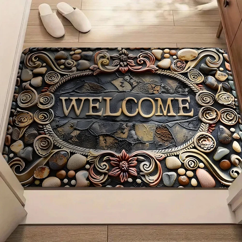 Vintage Welcome Pattern Carpet Mat Rug Soft Non Slip Floor Mat for Living Room Bedroom Home Decoration Door Mat Welcome Mat