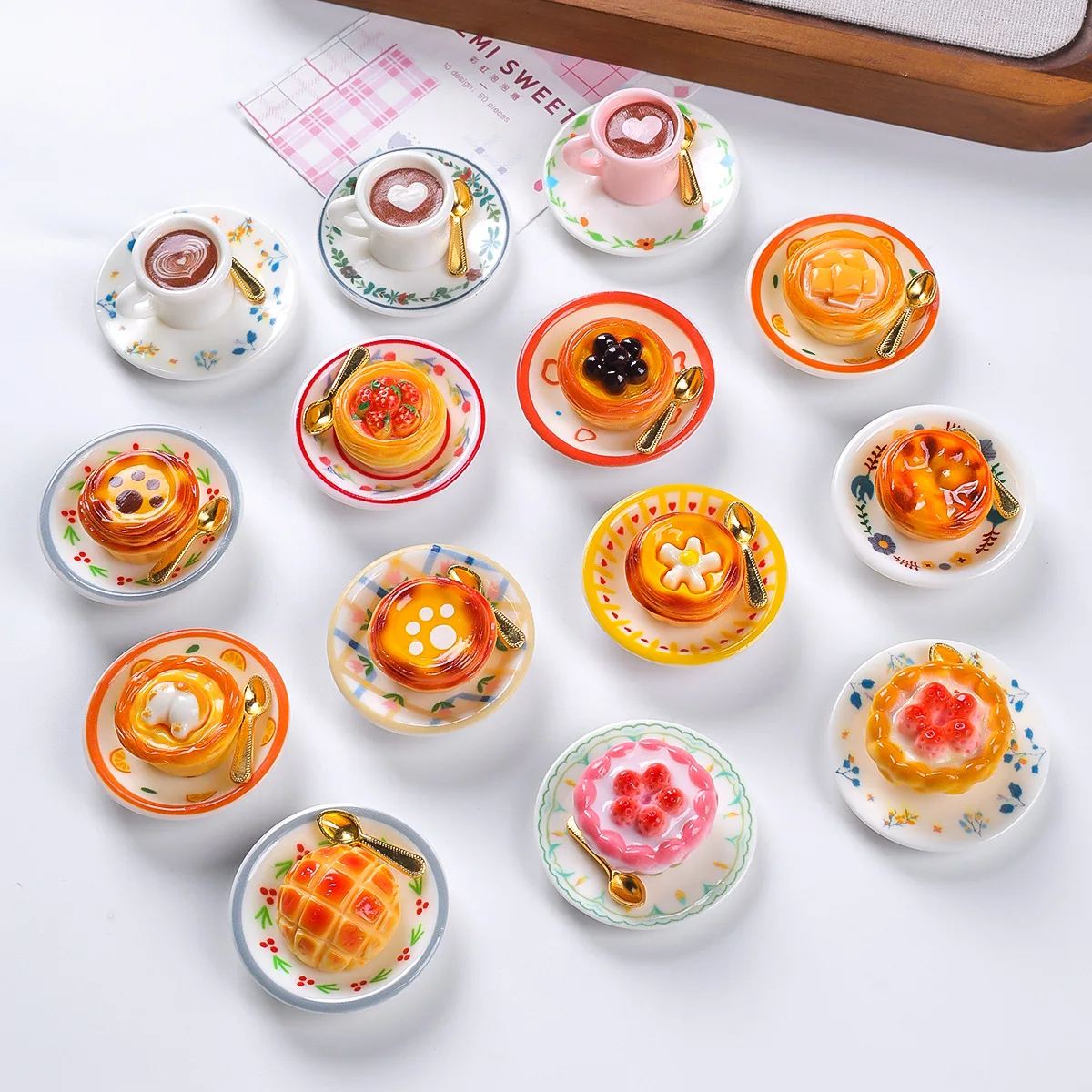 100pcs Cute Mini Resin Egg Tart Coffee Resin Cabochon DIY for Hairpin Keychain Earrings Scrapbook Dollhouse Accessories