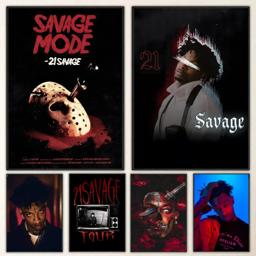 Rapper 21 Savage Poster Self-adhesive Art Waterproof Paper Sticker Coffee House Bar Room Wall Decor