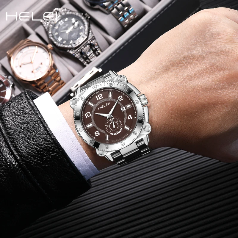 Helei Luxus Herren uhr Edelstahl Sport leuchtende Mode Quarz Herrenmode Quarzuhr wasserdicht leuchtend