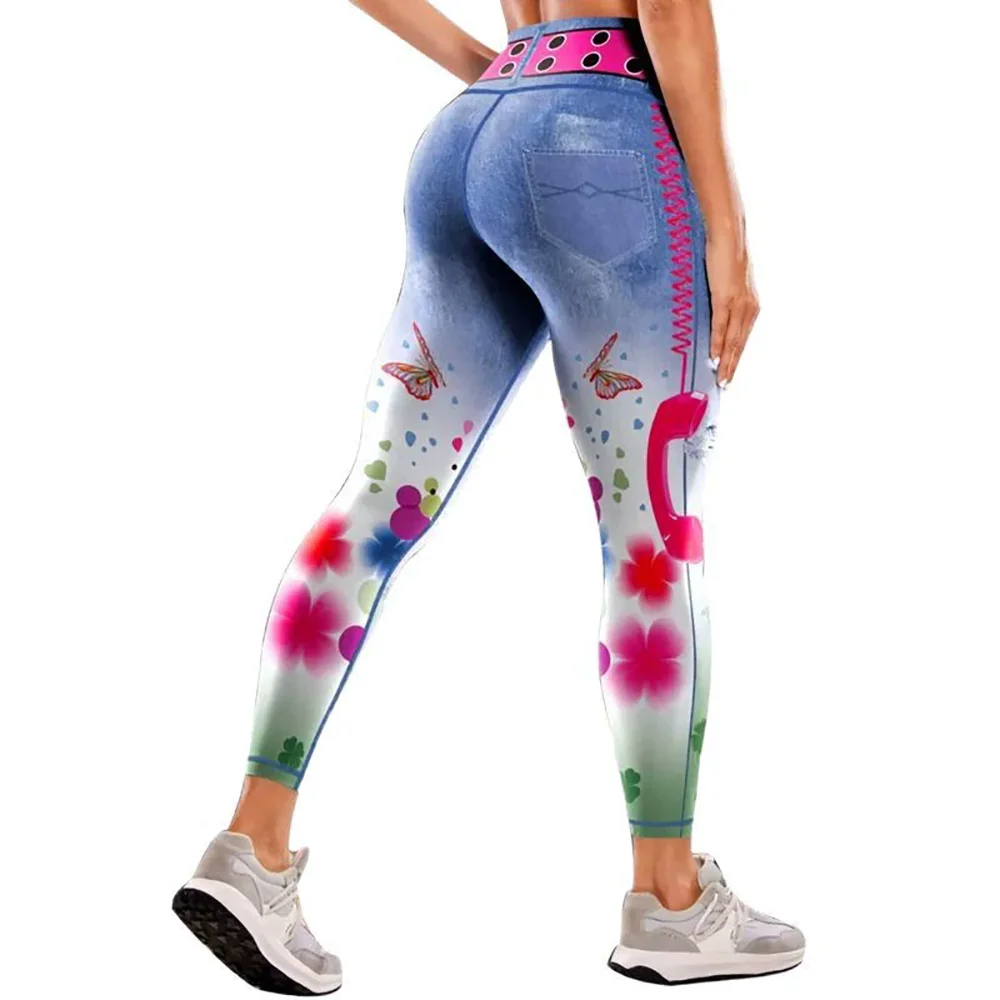 New Denim Printed Yoga Pants Women Fitness Pants Tight-Fitting Fitness Pants Yoga Wear Fashionable Sexy Hip-Lifting Skinny Pants