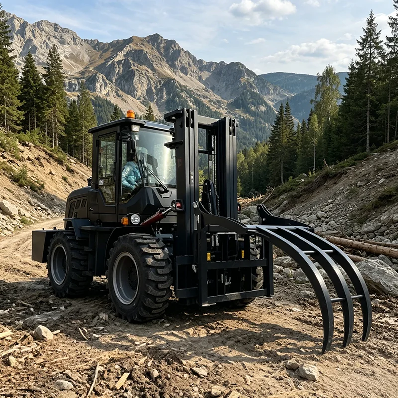 Three Stage Full Free Lift Off-road forklift 3.8Ton 4WD Rough Terrain Outdoor High Warehouse Stack Forklift For Global Sale