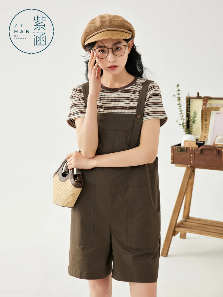 Women's Summer Workwear Overalls Set Striped Knitted Dr Two-Piece Suit Cotton Fabric Japanese Sle Floral Patterned