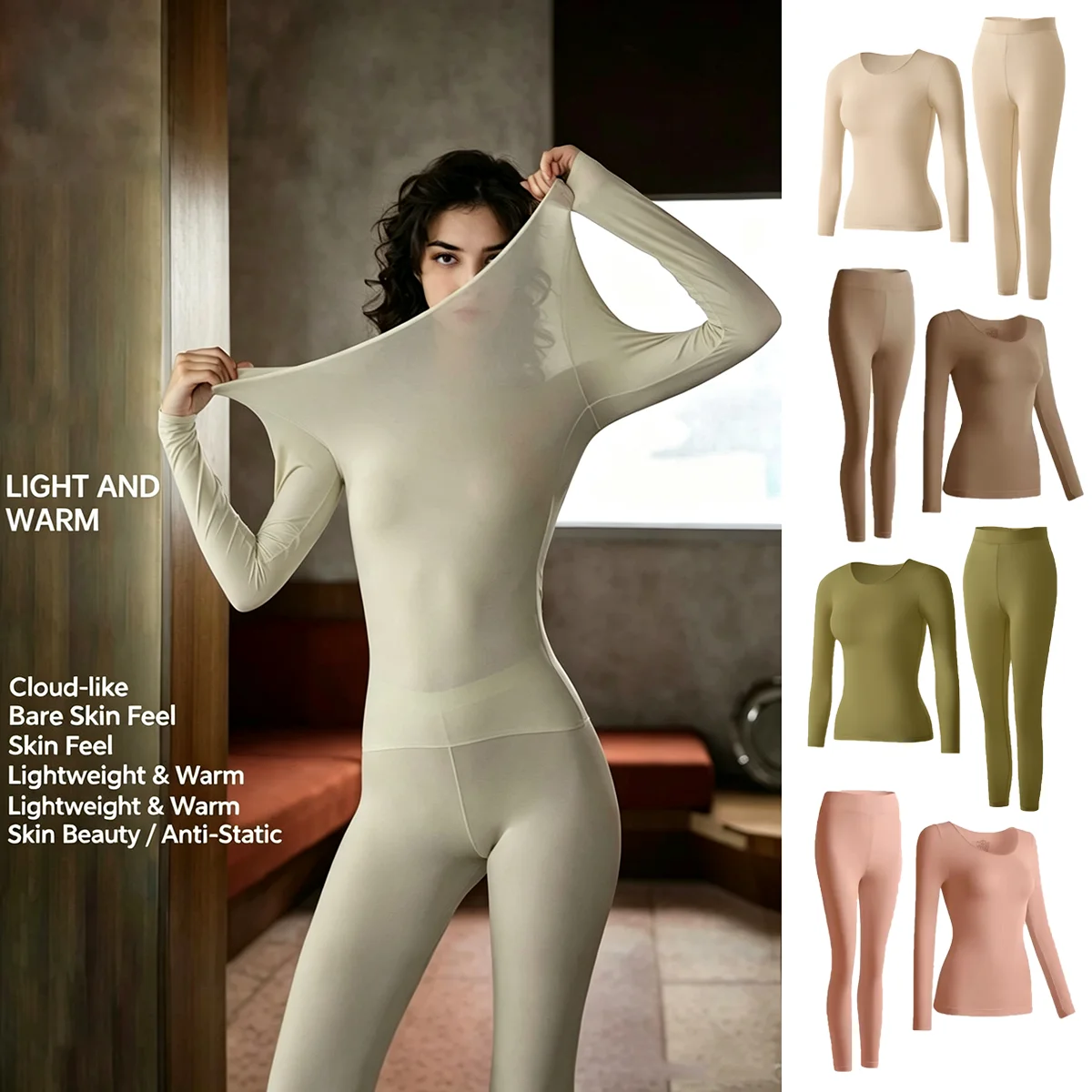 1 Set Sexy Women's Thermal Underwear Winter Clothes Seamless Thick Warm Lingerie Women Thermal Clothing Set Woman 2 Pieces