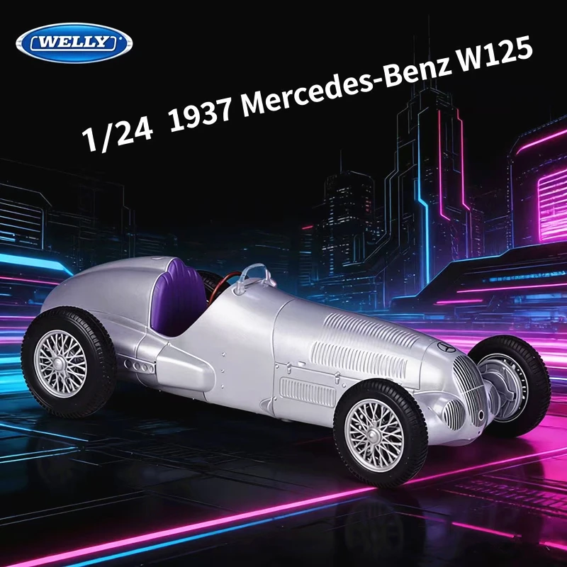 

WELLY 1/24 Mercedes Benz W125 1937 Highquality Alloy Sport Car Model Diecast Metal Classic Retro Vehicle Simulation Kid Toy Gift