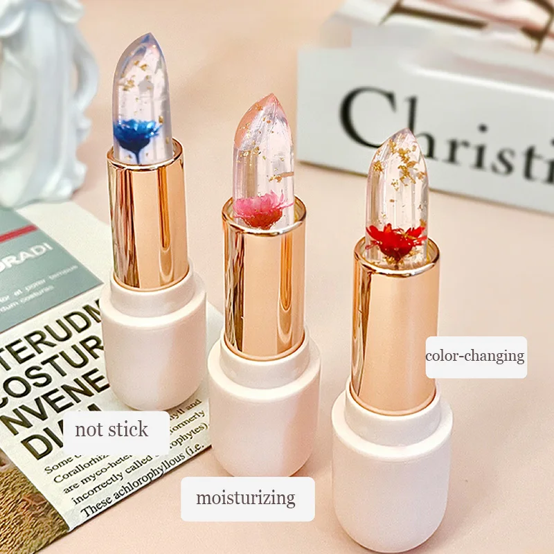 بلسم الشفاه بتلات الورد الأزرق تغيير لون هلام أحمر الشفاه ترطيب غير لزجة كريستال زهرة الشفاه وصمة عار ماكياج العناية بالبشرة