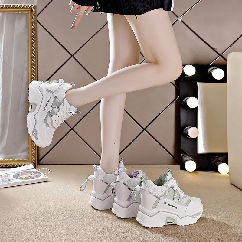 Trendy Interior Height Increasing Vulcanized Women's Shoes 2024 Autumn Style Simple Casual Sports High Heels Women's Dad Shoes image 6