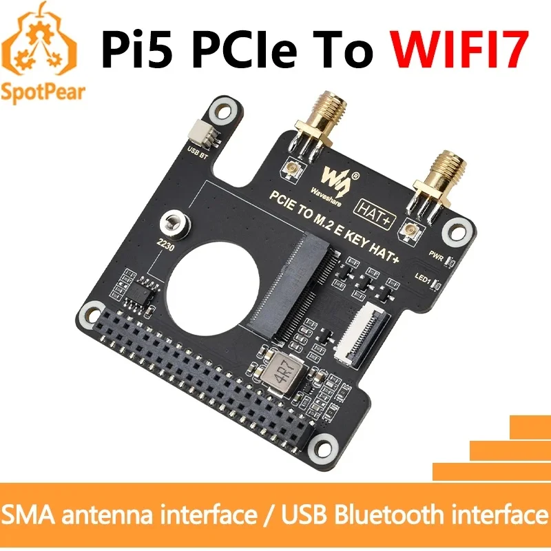 Raspberry Pi 5 PCIe to M.2 E Key NGFF Adapter HAT, WiFi7 WiFi6 Wireless NIC Expansion Board Compatible BE200 AX210 AX200 RTL8822