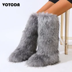 Winter Women Snow Boots Faux Fur Long Boots Warm Plush Platform Knee-high Boot Outdoor Furry Cute Over-the-knee Boots Girls Y2K