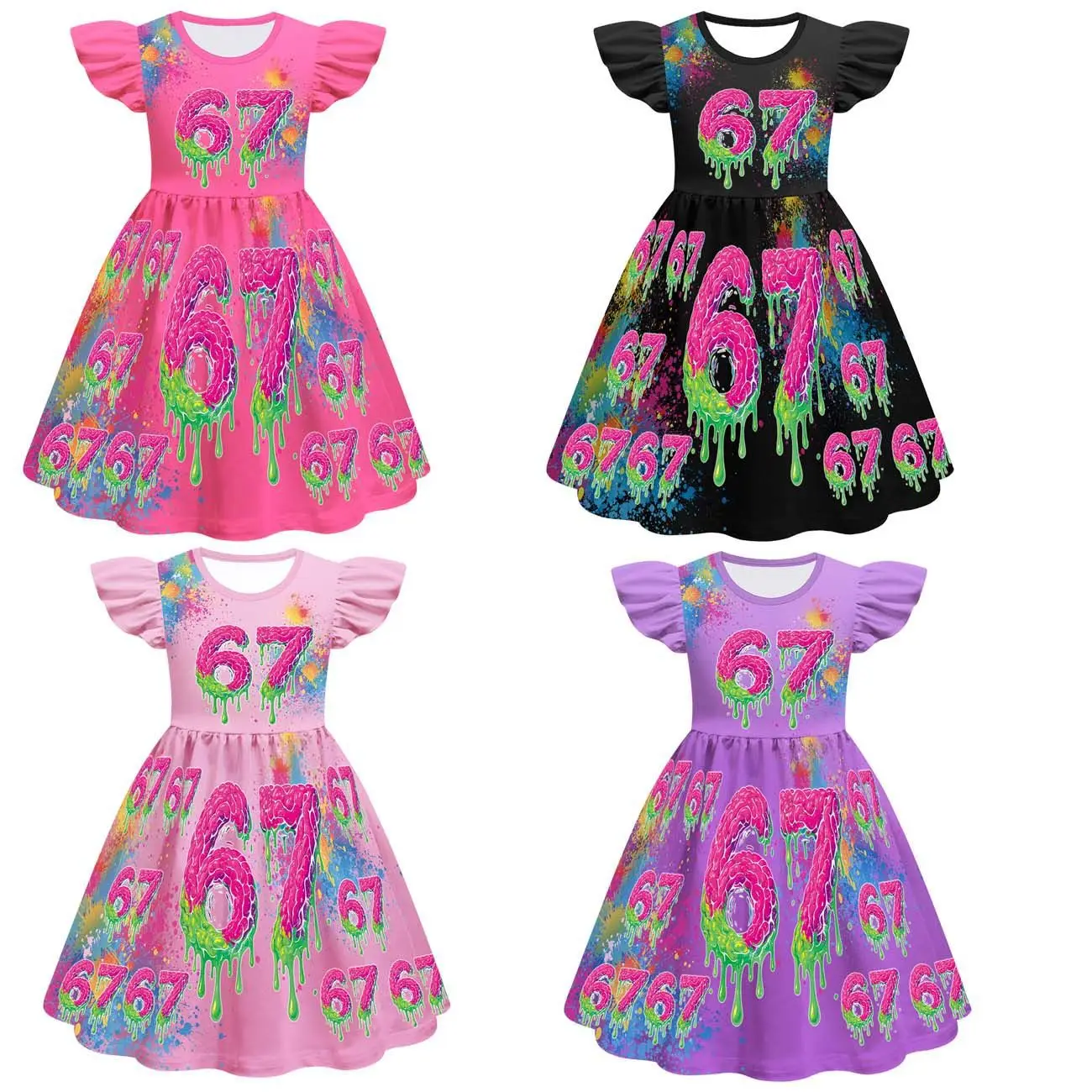 Robar un Brainrot Six Seven vestido para niños, moda de verano, vestido de princesa para niñas, ropa de dormir, camisones para niñas, pijamas de fiesta, ropa
