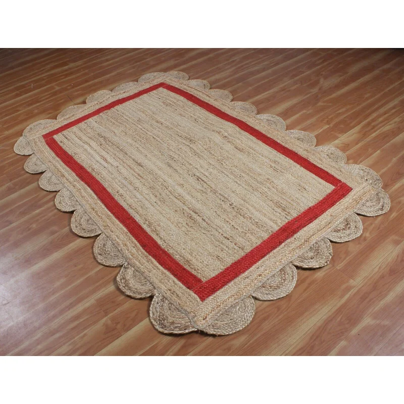 Scallop Rug Natural Handmade Jute Rectangle Carpet Home Decor Modern Area Rug