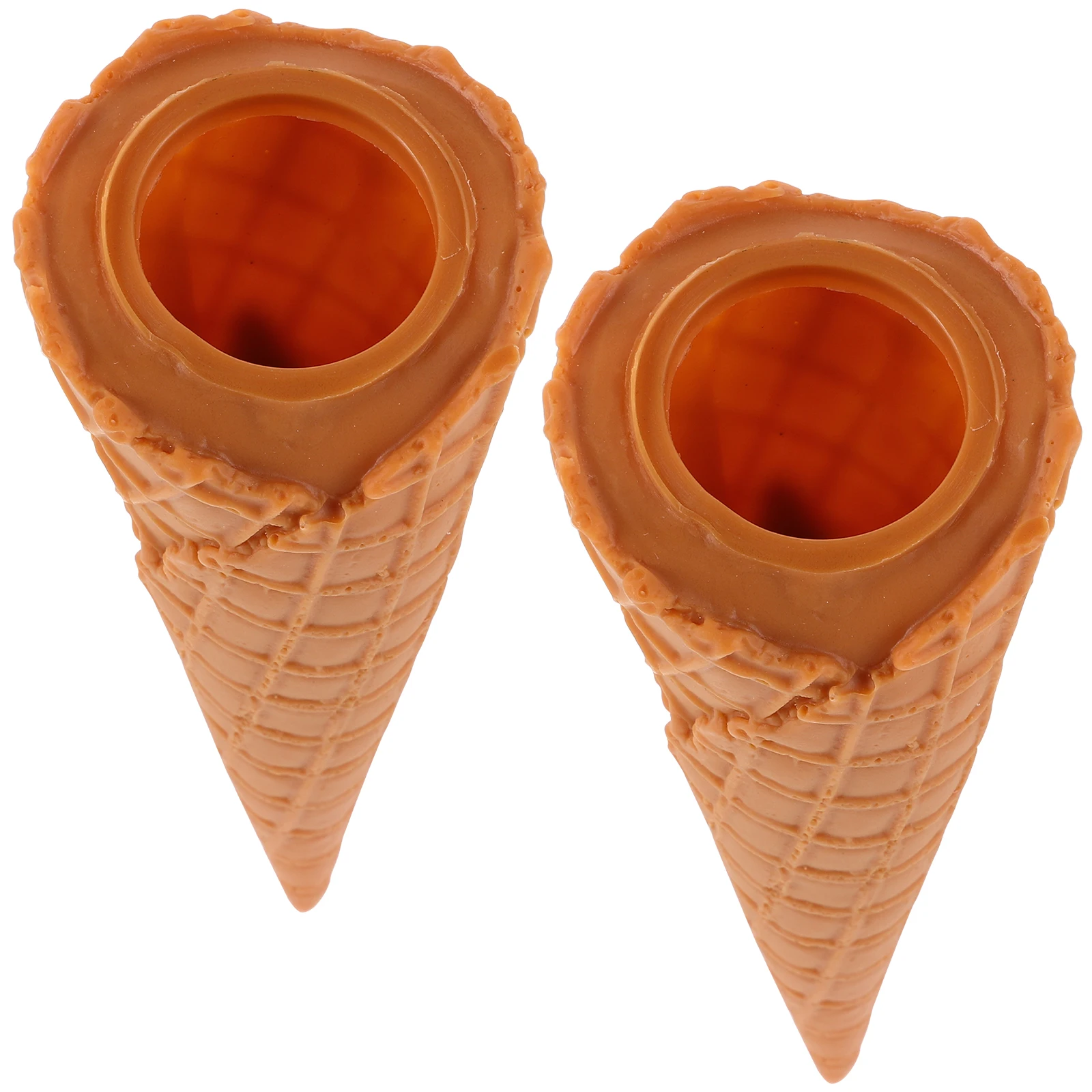 

2 Pcs Simulated Ice Cream Decoration Empty Cone Model Fake Adorable Decorate Light Brown Food