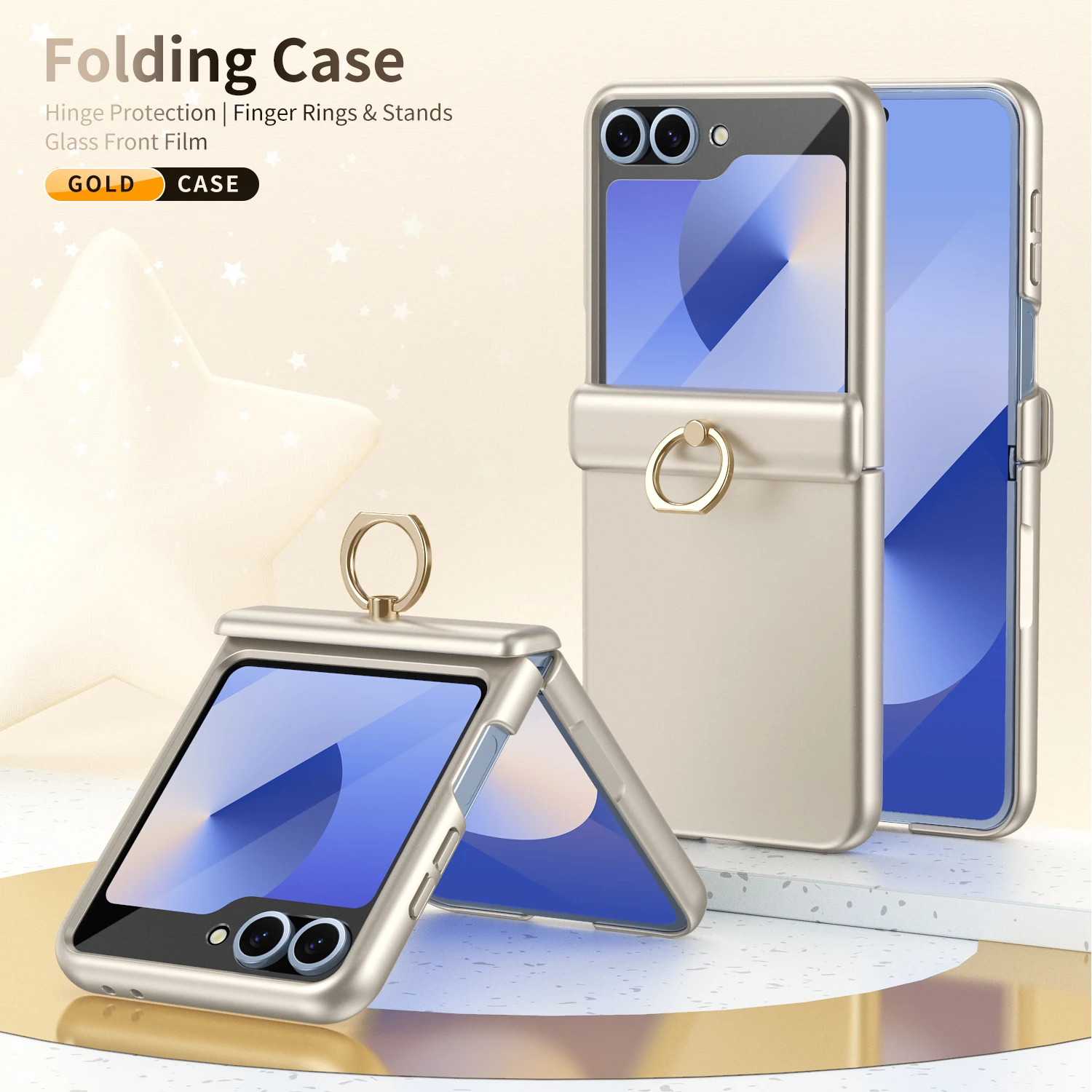 Luxury Glass Front Film Ring Bracket Chrome Case For Samsung Galaxy Z Flip 5 6 Hinge Cover