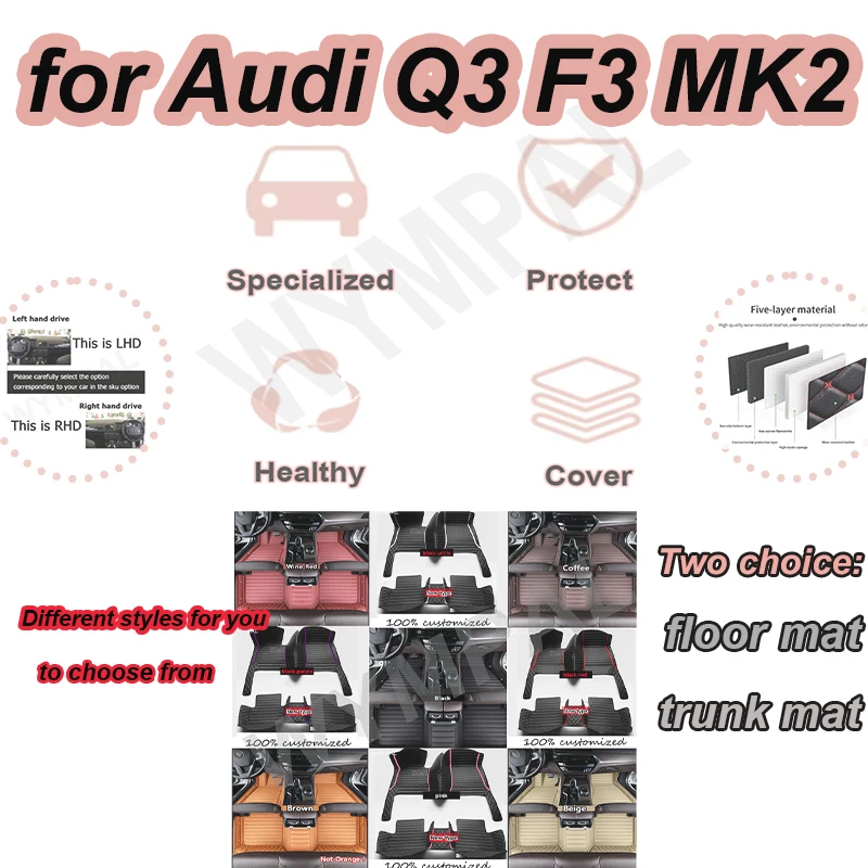 

LUXURY Car Mats For Audi Q3 F3 MK2 2019~2022 Durable Anti Dirt Rug Auto Floor Mat Luxury Leather Carpet Set Car Interior