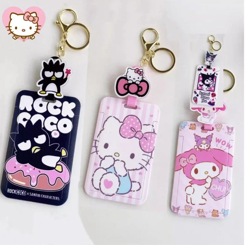 

sanrio kuromi card holder cinnamoroll my melody hello kitty card holder anti-lost card bag easy-pull small pendant keychain