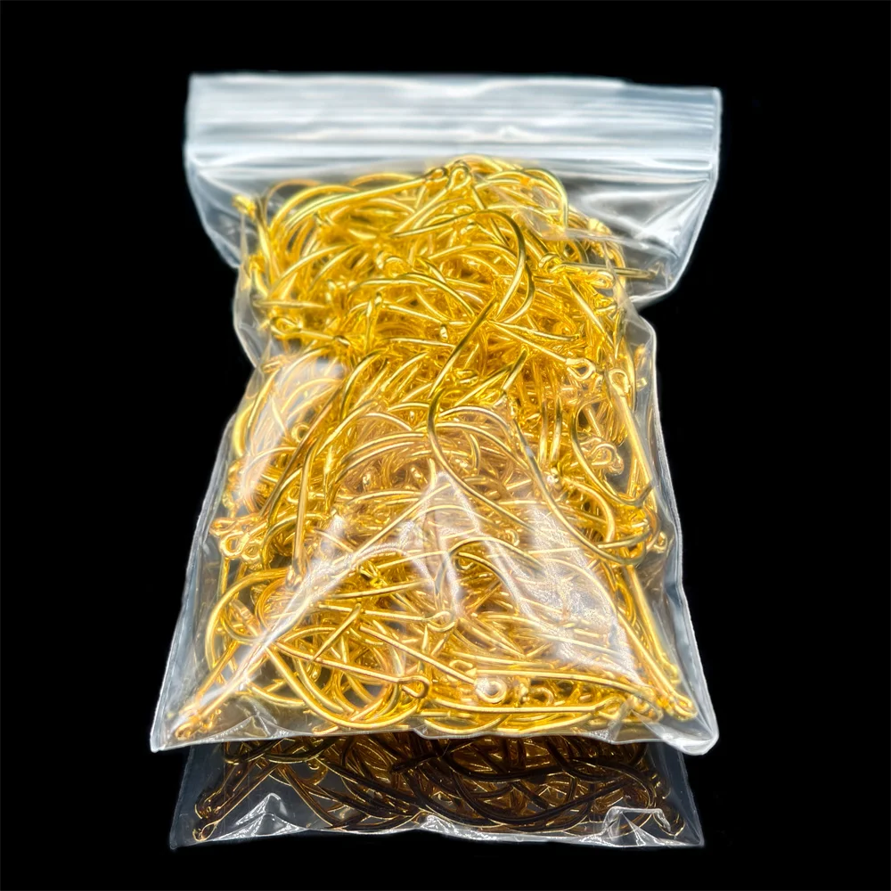 200Pcs Golden Barbed Fishing Hooks 3#-12# High Carbon Steel Fishhooks Fly Fishing Jig Head Carp Hooks Fishing Tackle Accessories