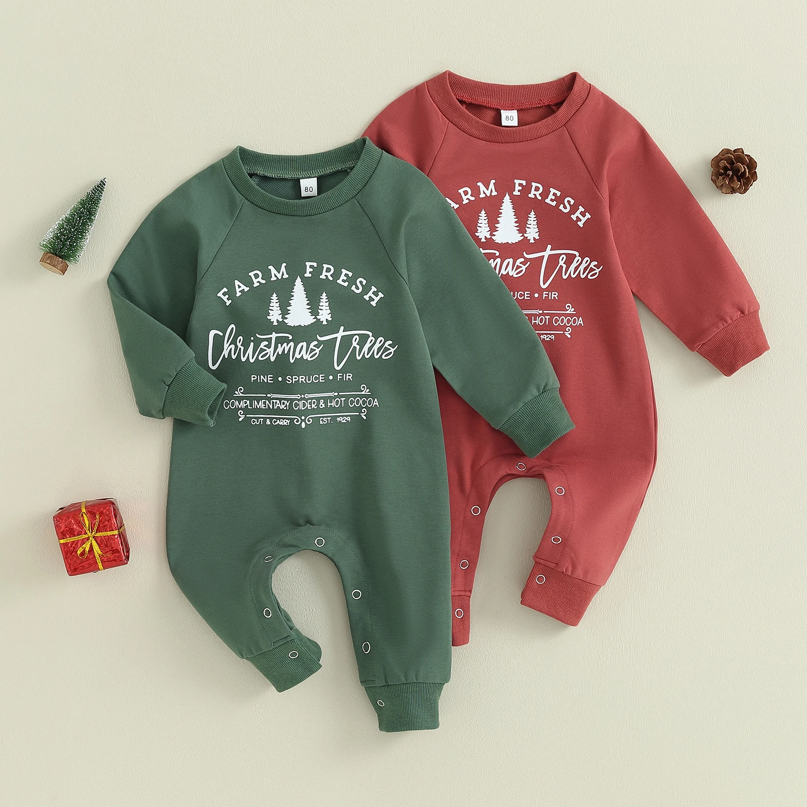 

Baby Casual Sweatshirt Jumpsuit Long Sleeve Crew Neck Letters Tree Print Christmas Romper Bodysuits Clothes for Girls Boys