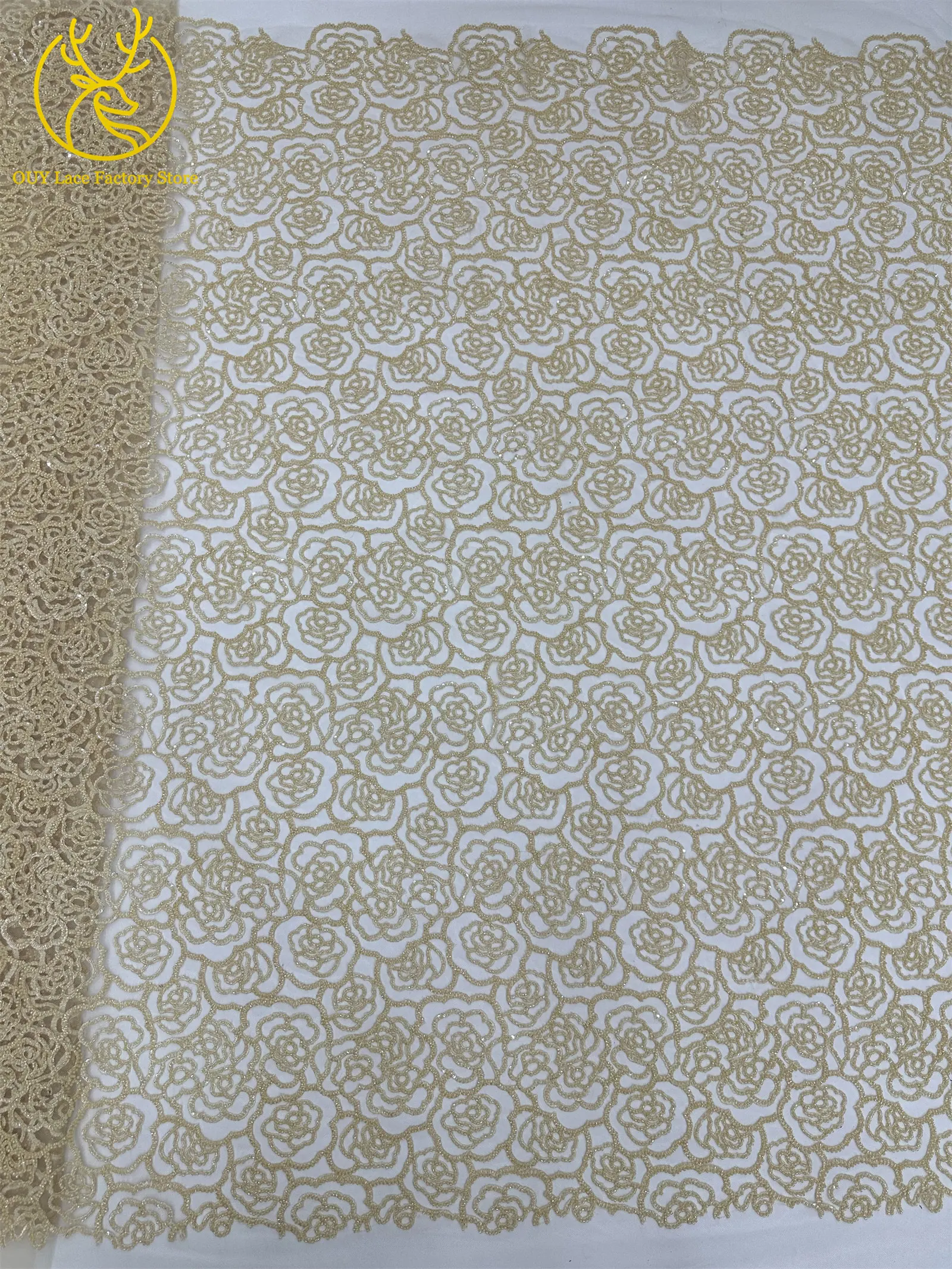 Stickerei-Blumen Perlen-Pailletten Spitzenstoff Französischer Tüll Netz-Stickerei Nigerianischer Spitzenstoff Brautkleid-Stoff – Detail 10