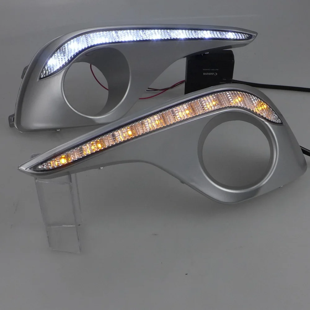 

July King Car Daytime Running Lights Compatible for Toyota Highlander 2011 2012 2013, 6000K LED DRL + Yellow Turn Signals