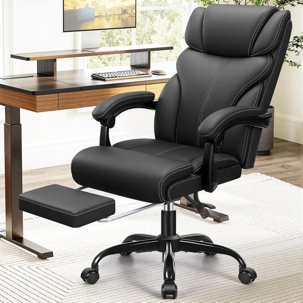 

Heavy-Duty Leather Office Chair - 400lb Capacity with Ergonomic Support & Swivel