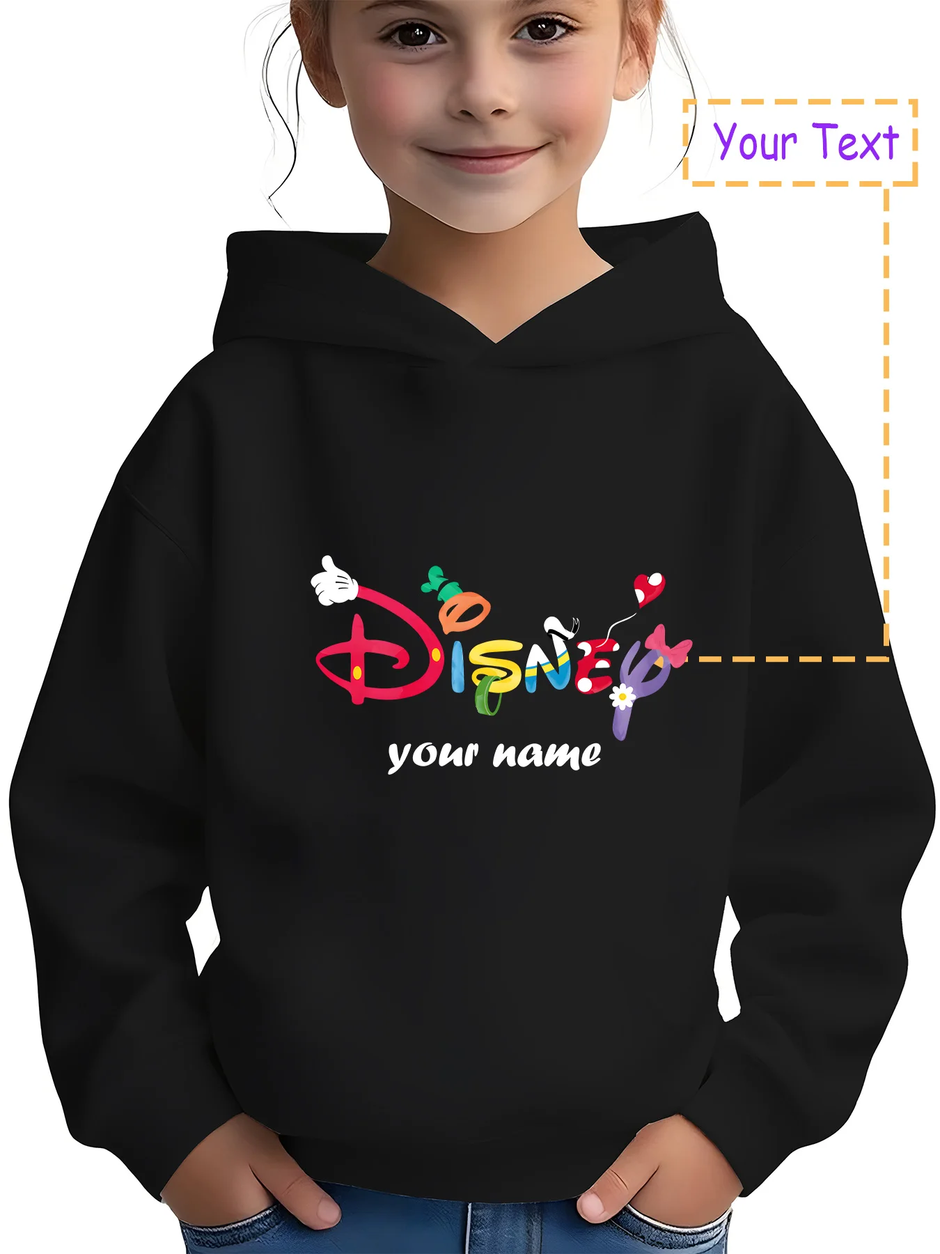 

MINISO Disney Letter Customized Children's Hoodie - Colorful Disney letters + exclusive name, perfect for daily school and park