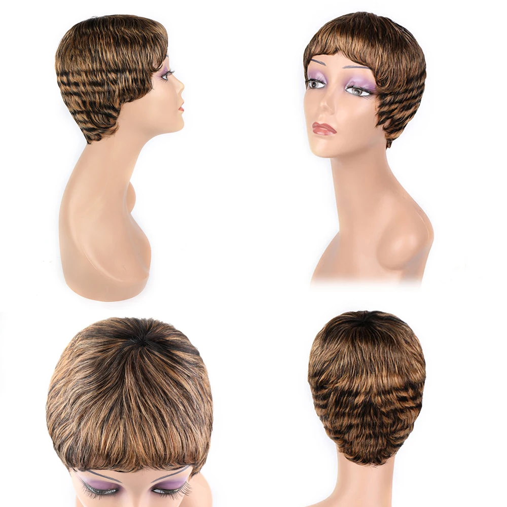 Korte Pixie Cut Steil Haar Pruik Goedkope Remy Menselijk Haar Pruiken voor Zwarte Vrouwen Lijmloze Machine Gemaakt Pixie Cut Pruiken met Pony